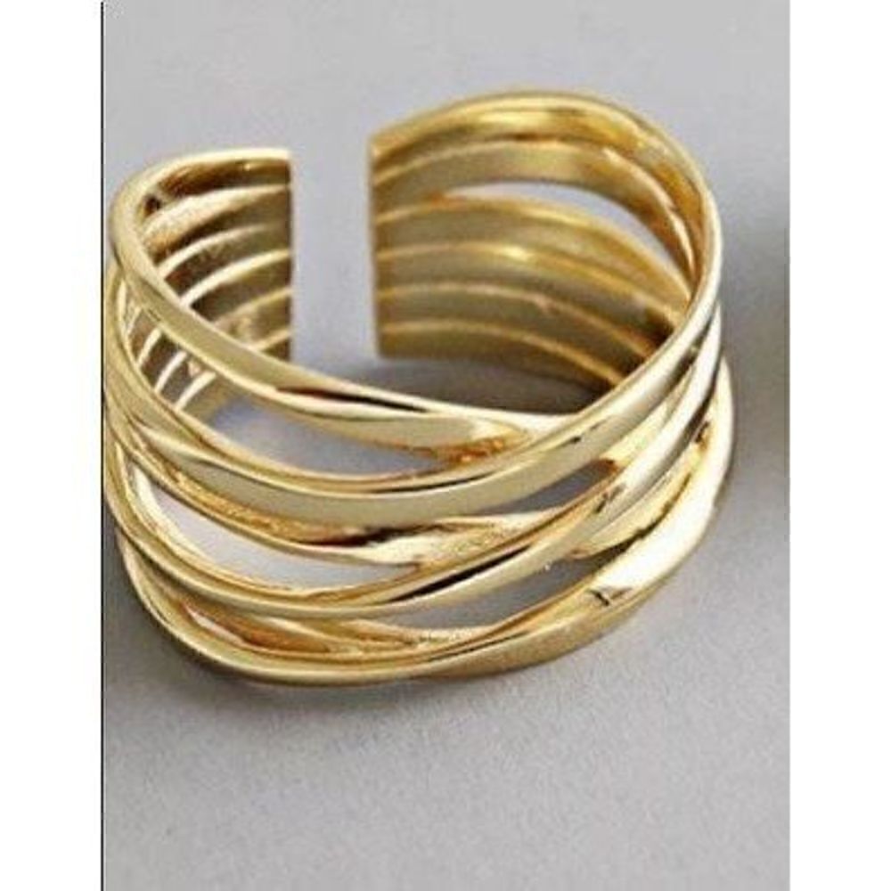 MINIMALIST Gold Tone Crossover Ring - Picture 2 of 7